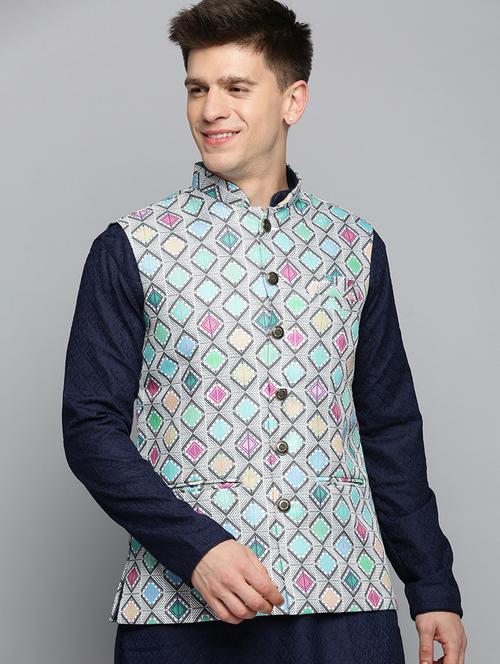 mandarin collar printed nehru jacket - 19409477 - Very Small Image - 1
