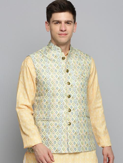 Mandarin Collar Printed Nehru Jacket - 19409481 - Very Small Image - 1