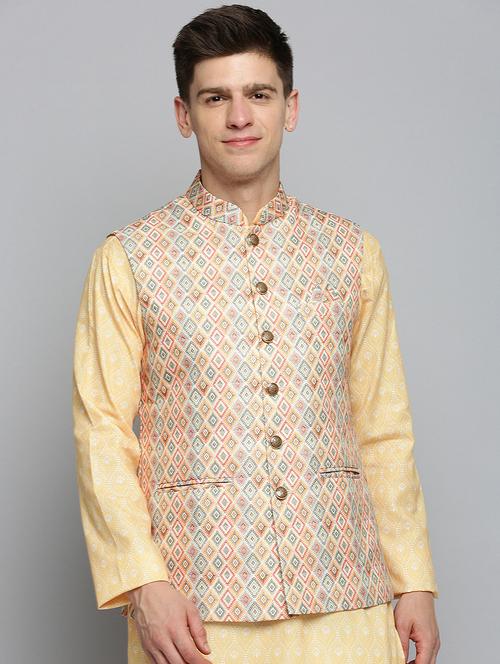 Mandarin Collar Printed Nehru Jacket - 19409483 - Very Small Image - 1