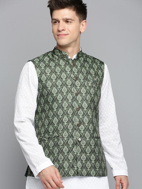 mandarin collar printed nehru jacket - 19409484 - Very Small Image - 1