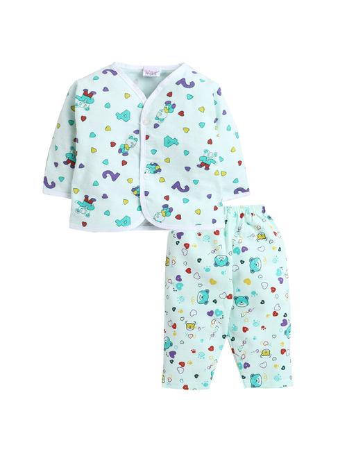 little angels printed cotton unisex jhabla and full pant set for 0-3 months - 19411944 - Very Small Image - 1