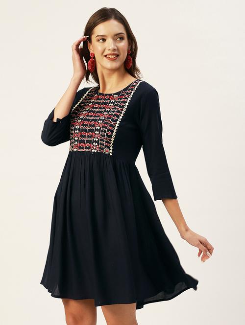 round neck embroidered a-line dress - 19412157 - Very Small Image - 1