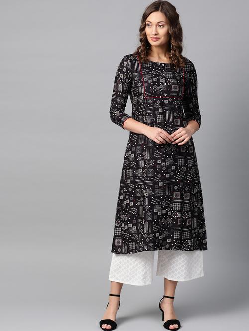 women black printed kurta palazzo set - 19412316 - Very Small Image - 1