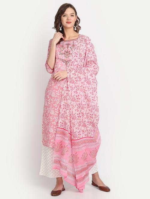 women printed kurta with trouser and dupatta set - 19412346 - Very Small Image - 1