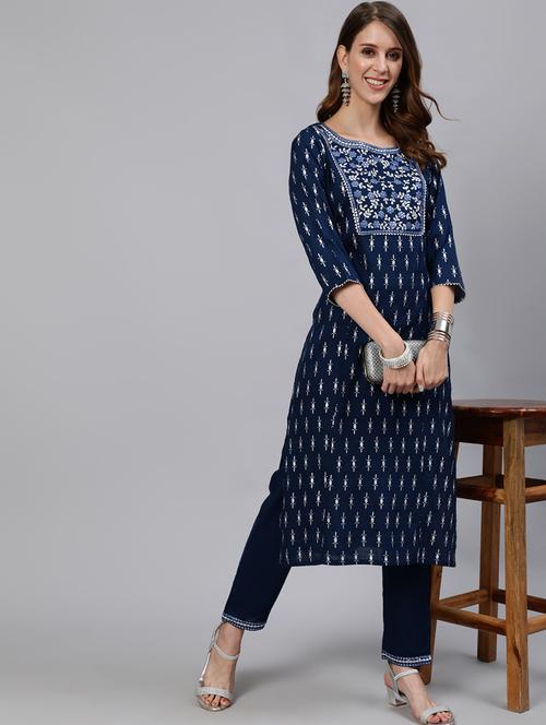 blue printed kurta and pants combos set - 19412648 - Very Small Image - 1