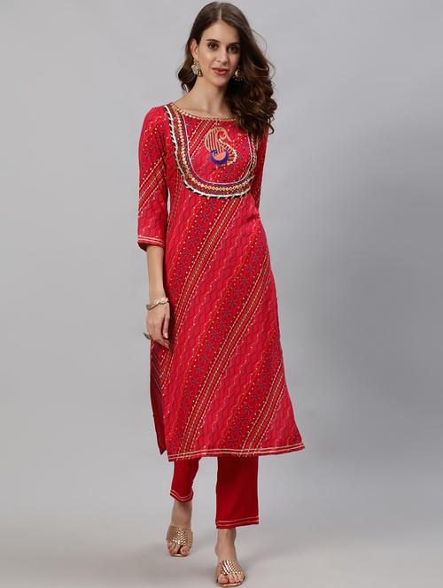 pink printed kurta and pants combos set - 19412649 - Very Small Image - 1