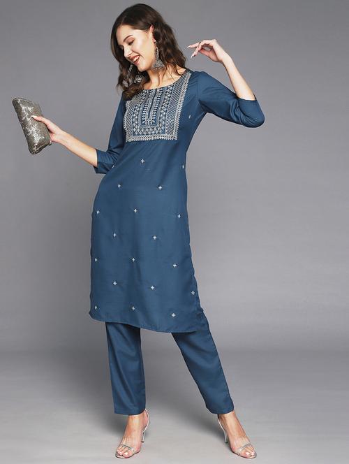 blue embroidered ethnic combos set - 19412660 - Very Small Image - 1