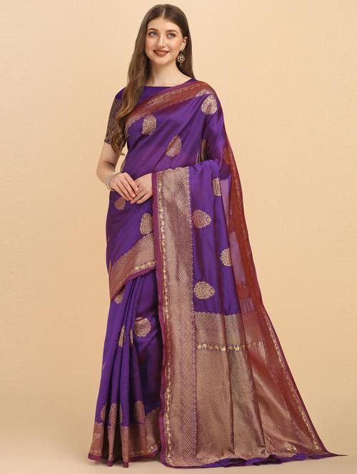 self design banarasi saree with blouse - 19413213 - Very Small Image - 1