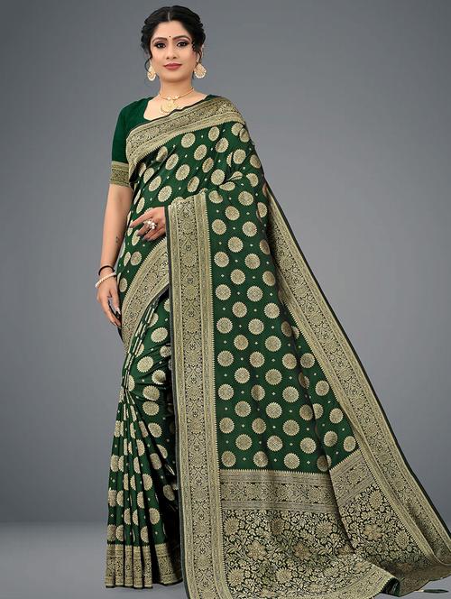 dark green self design saree - 19413926 - Very Small Image - 1