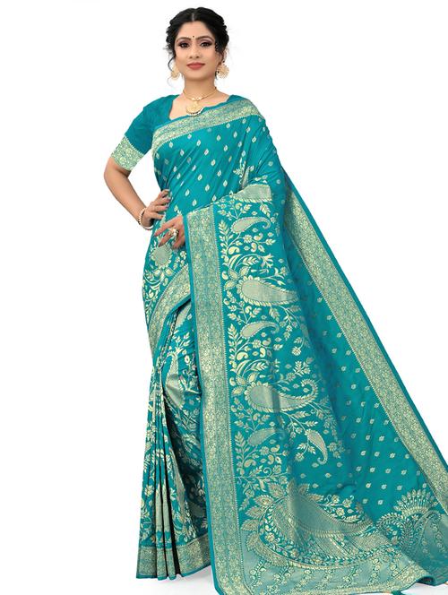 blue self design saree with blouse - 19413962 - Very Small Image - 1