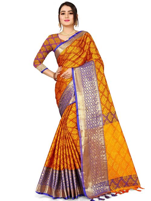 self design printed saree with blouse - 19414107 - Very Small Image - 1