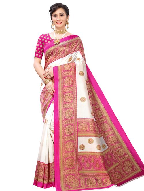 contrast bordered printed saree - 19414163 - Very Small Image - 1