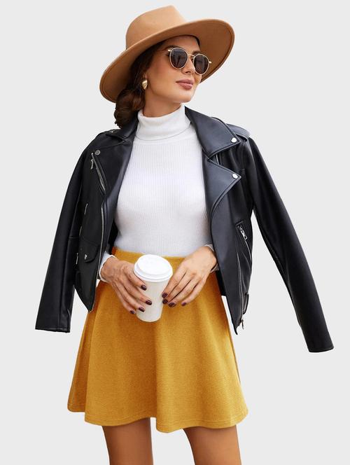 yellow solid flared skirt - 19414521 - Very Small Image - 1