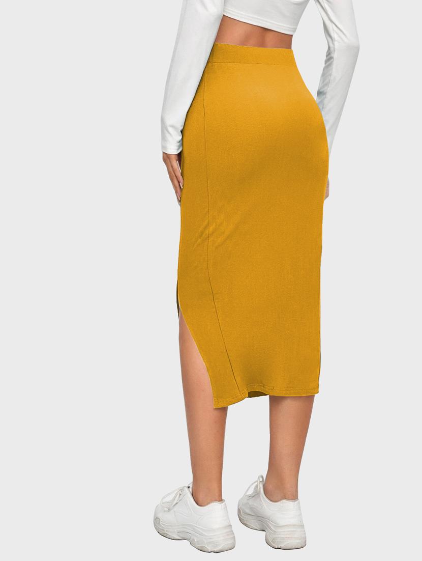 yellow solid side slit skirt - 19414527 - Standard Image - 3
