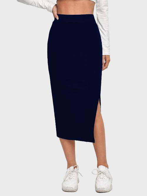 navy blue solid side slit skirt - 19414528 - Very Small Image - 1
