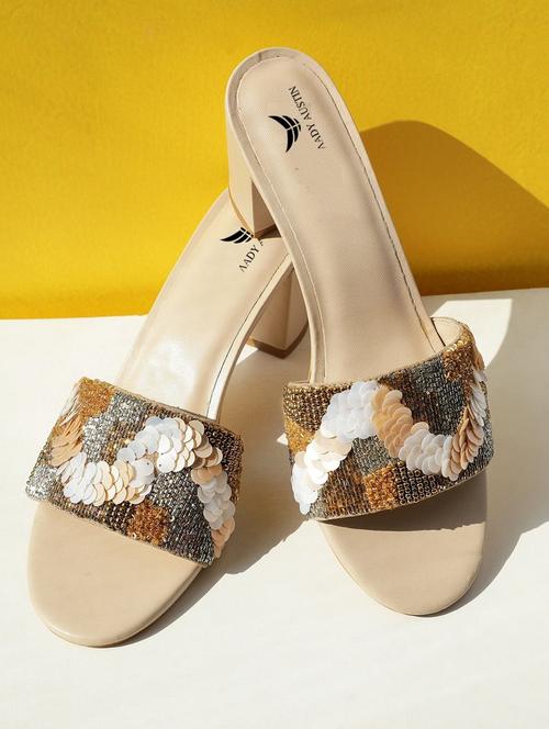 beige embellished slip on block heel sandals - 19414996 - Very Small Image - 1