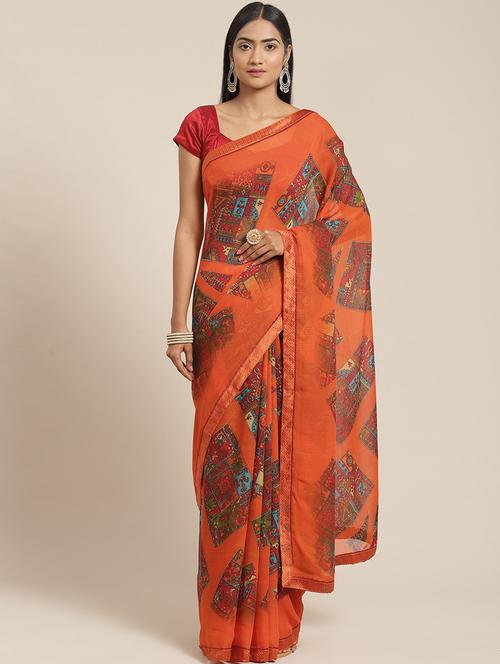 self design printed saree with blouse - 19415146 - Very Small Image - 1