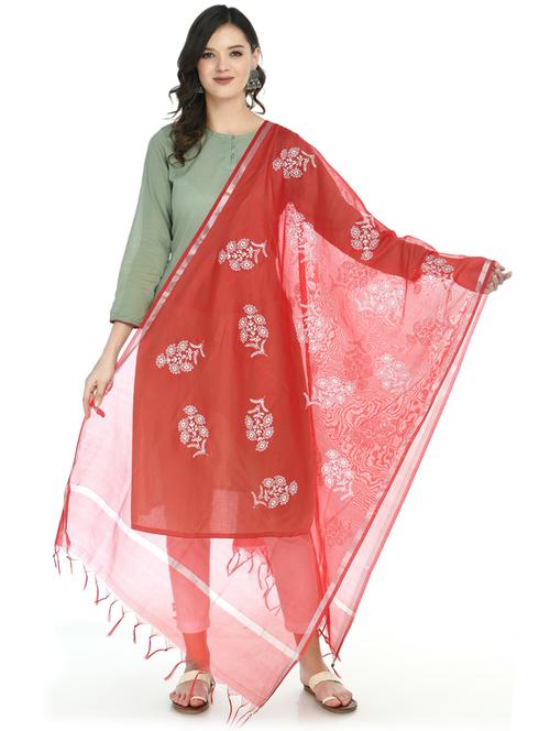red embroidered dupatta - 19416820 - Very Small Image - 1