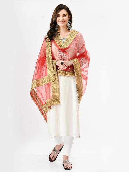 red embellished dupatta - 19416968 - Very Small Image - 1
