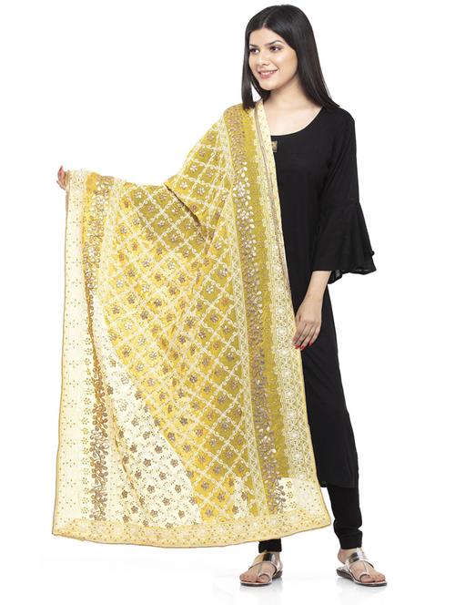 yellow gota work embroidered dupatta - 19417031 - Very Small Image - 1