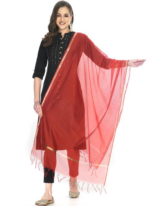 red plain dupatta - 19417083 - Very Small Image - 1