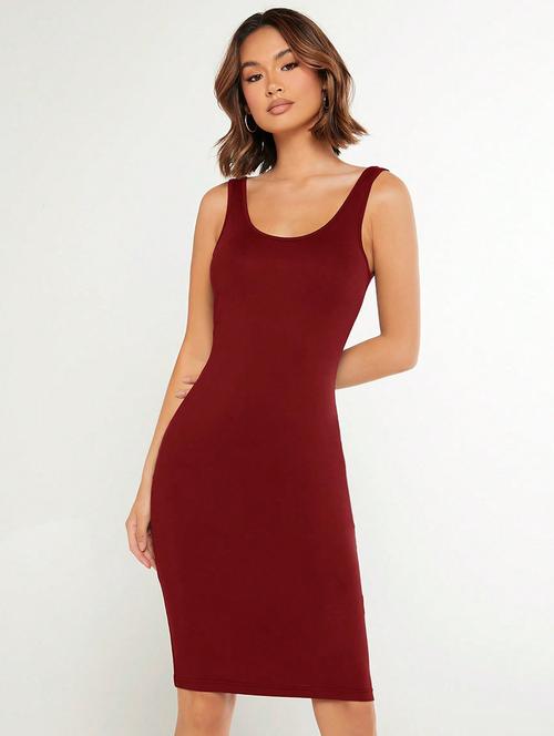 maroon solid sleeveless bodycon dress - 19417249 - Very Small Image - 1