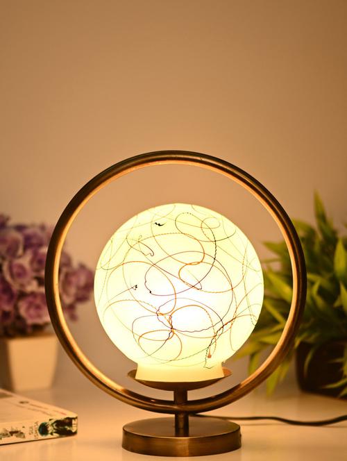 designer & decorative round table lamp with decorative colorful glass shade - 19417559 - Very Small Image - 1