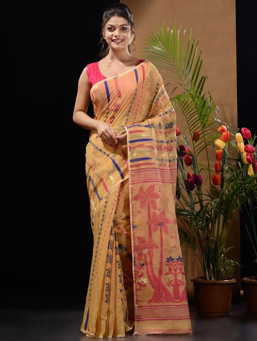 women's self design yellow colored saree with blouse - 19417784 - Very Small Image - 1