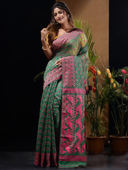 women's self design dark green colored saree with blouse - 19417801 - Very Small Image - 1