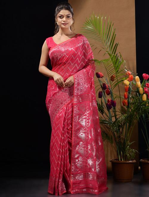 women's self design pink colored saree with blouse - 19417809 - Very Small Image - 1