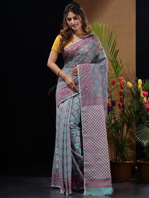 women's self design green colored saree with blouse - 19417839 - Very Small Image - 1