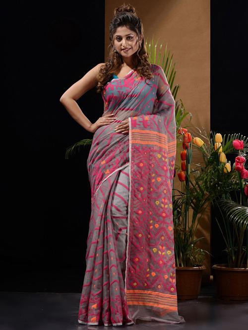 women's self design grey colored saree with blouse - 19417895 - Very Small Image - 1