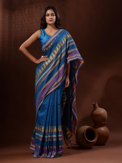 women's self design blue colored saree with blouse - 19417918 - Very Small Image - 1