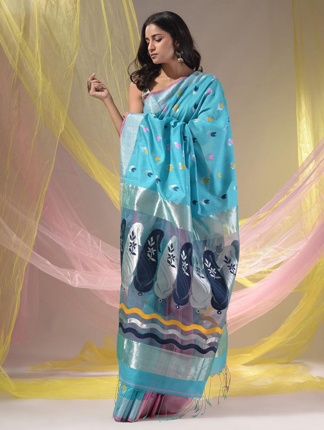women's self design light blue colored saree with blouse - 19418191 - Zoom Image - 2