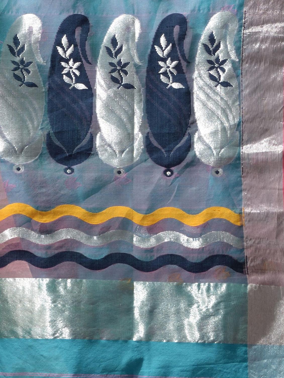 women's self design light blue colored saree with blouse - 19418191 - Zoom Image - 4