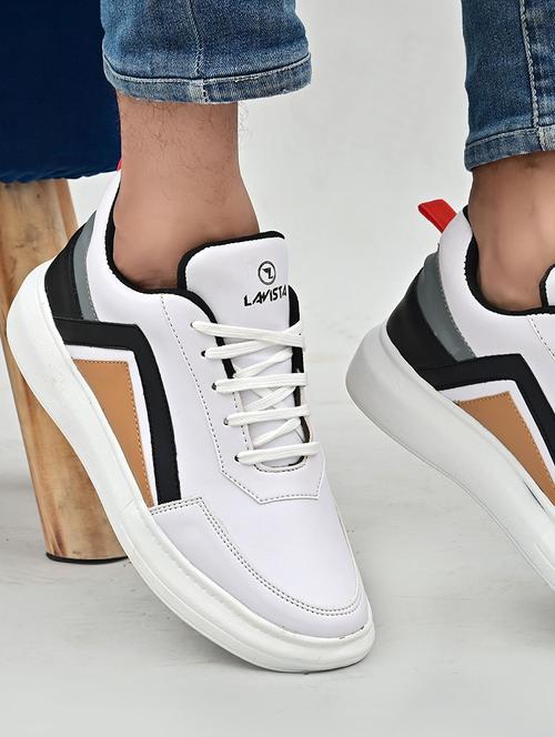 white synthetic lace up sneakers - 19420288 - Very Small Image - 1