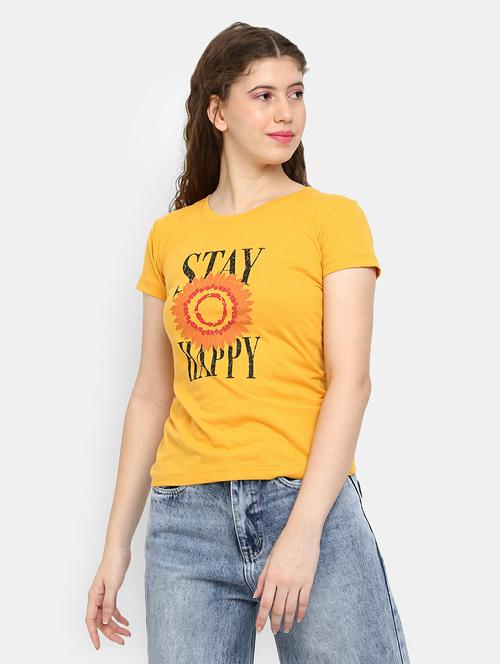 women's chest print round neck t-shirt - 19420660 - Very Small Image - 1