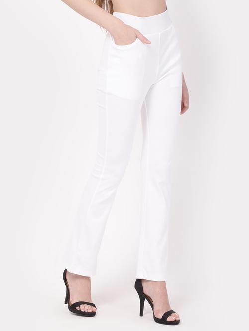 white solid flat front trousers  - 19421606 - Very Small Image - 1