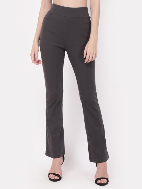 grey solid flat front trousers  - 19421607 - Very Small Image - 1