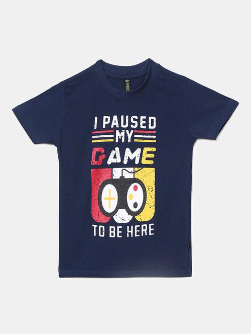 dark blue printed round neck t-shirt - 19422782 - Very Small Image - 1