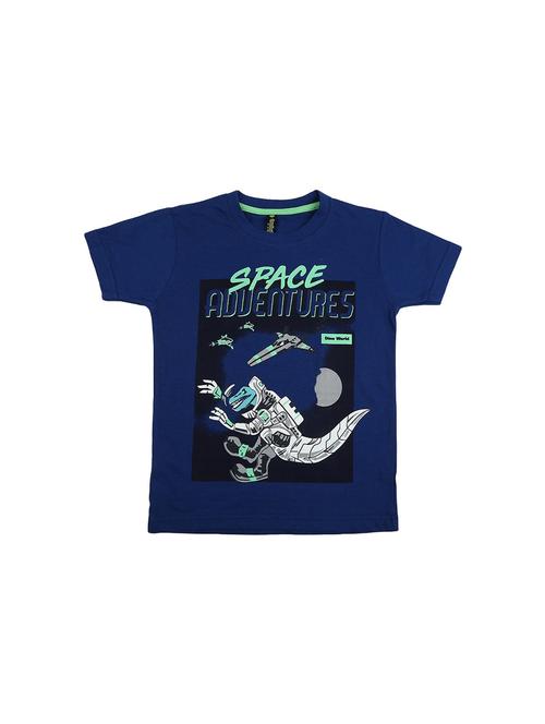 navy blue printed round neck t-shirt - 19422865 - Very Small Image - 1