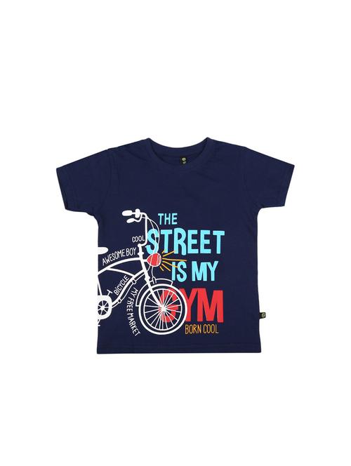 navy blue printed round neck t-shirt - 19422882 - Very Small Image - 1
