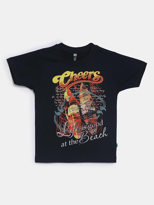 Black Printed Round Neck T-shirt - 19422895 - Very Small Image - 1