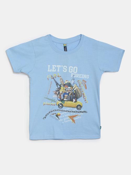 Light Blue Printed Round Neck T-shirt - 19422896 - Very Small Image - 1