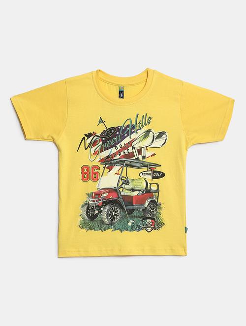 Yellow Printed Round Neck T-shirt - 19422898 - Very Small Image - 1