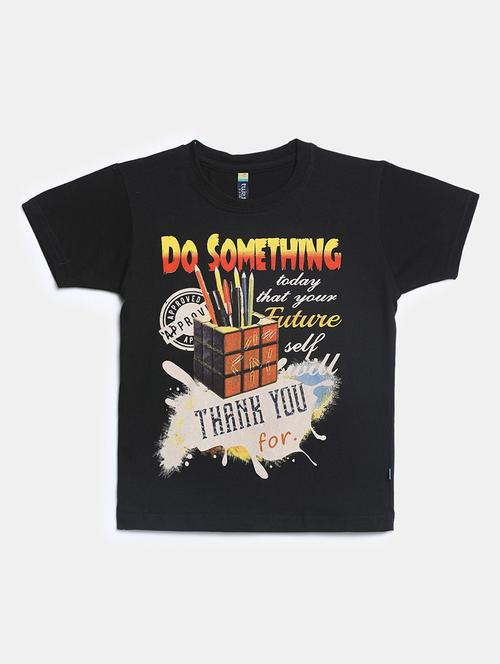 Black Printed Round Neck T-shirt - 19422906 - Very Small Image - 1