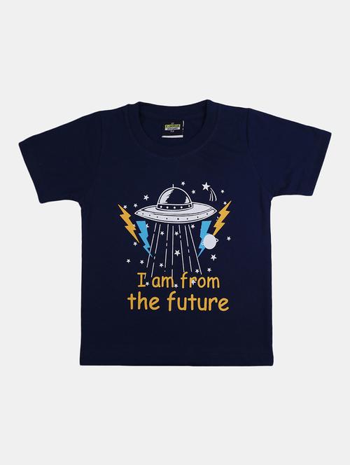 navy blue printed round neck t-shirt - 19423124 - Very Small Image - 1