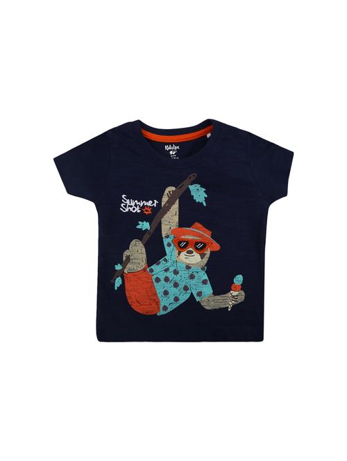blue printed round neck t-shirt - 19423292 - Very Small Image - 1