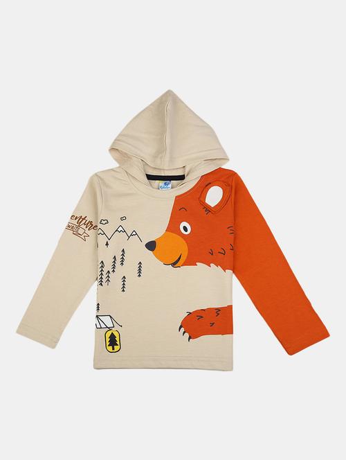 beige printed hooded neck t-shirt - 19423318 - Very Small Image - 1