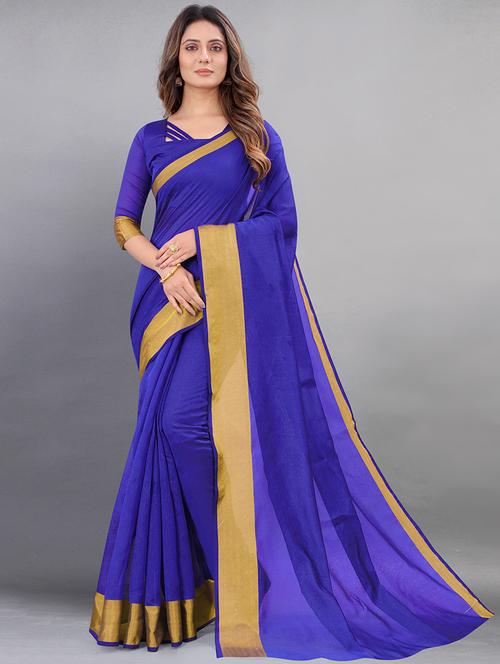 women's solid blue colored saree - 19423400 - Very Small Image - 1
